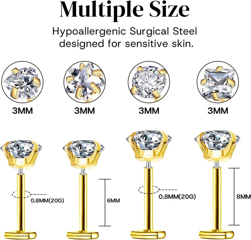COTATI Store 20G Flat Back Earrings Stud Threadless Tragus Cartilage Lip Medusa Piercing Jewelry Hypoallergenic - Image 2